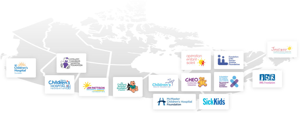 Hospital logos on map of Canada
